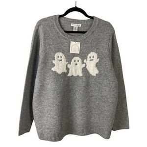 Cupcakes and Cashmere Gray Ghost Halloween Crewneck Sweater 1X Plus Size